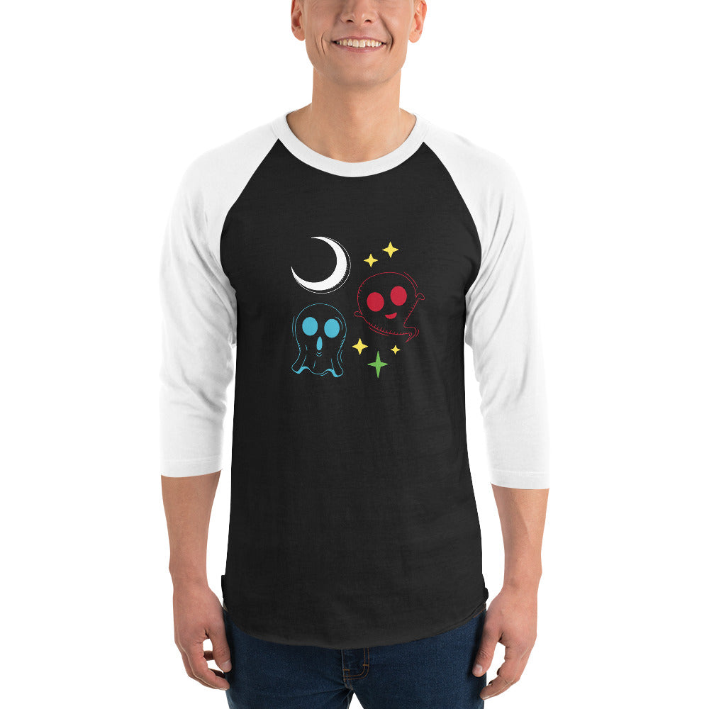 Colourful Halloween Ghosts3/4 sleeve raglan shirt