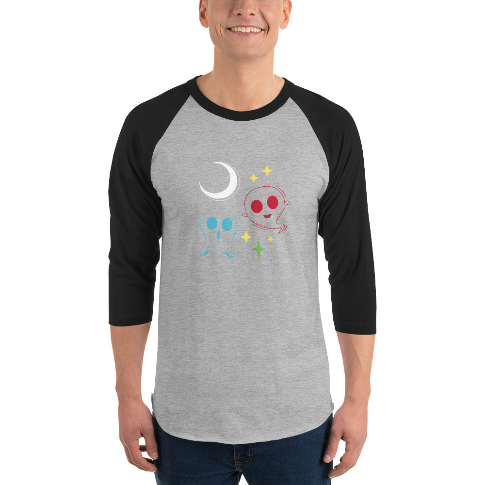 Colourful Halloween Ghosts3/4 sleeve raglan shirt