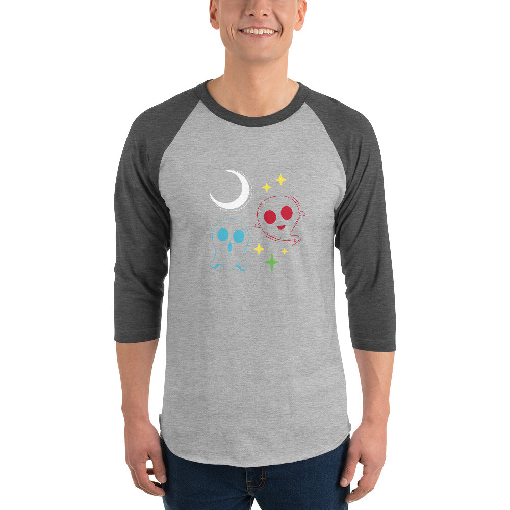 Colourful Halloween Ghosts3/4 sleeve raglan shirt