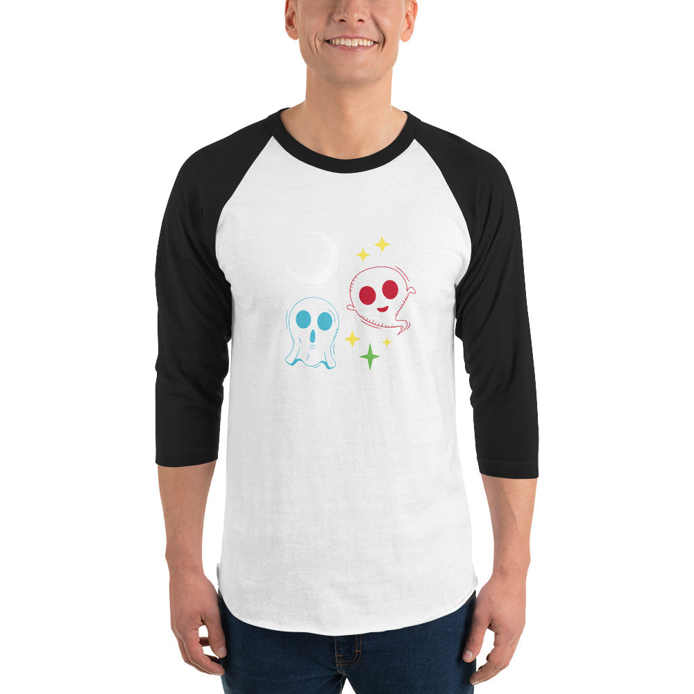 Colourful Halloween Ghosts3/4 sleeve raglan shirt