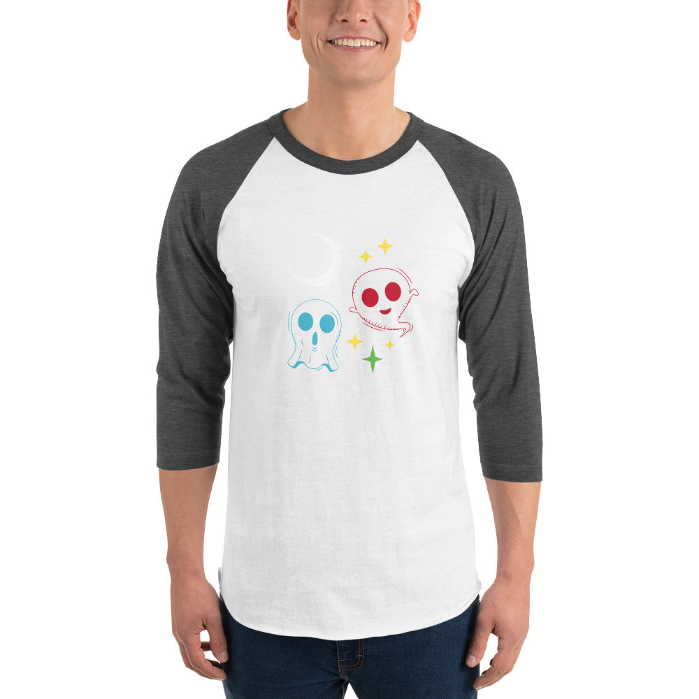 Colourful Halloween Ghosts3/4 sleeve raglan shirt