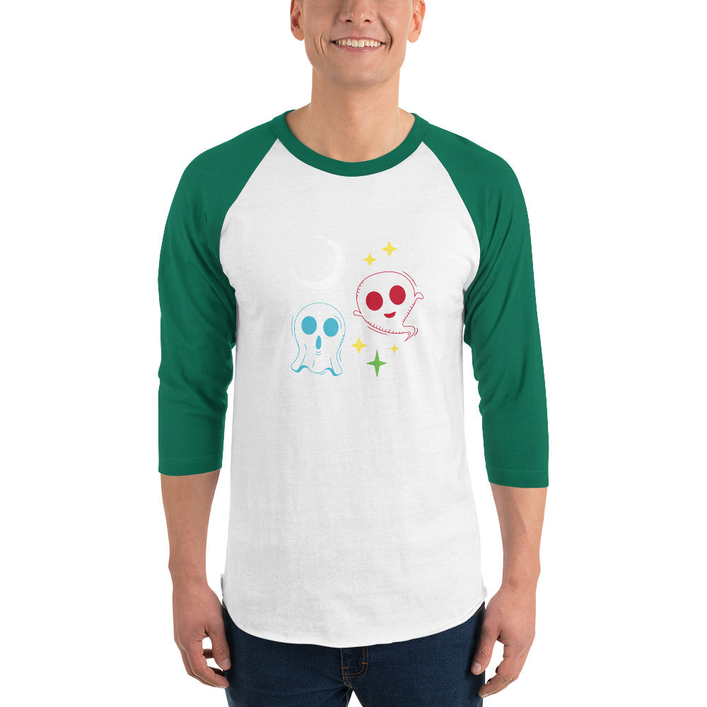 Colourful Halloween Ghosts3/4 sleeve raglan shirt