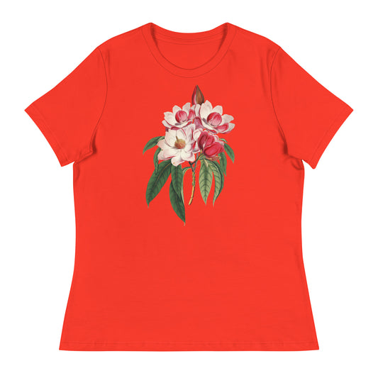 White & Red Blossoms Women's Relaxed T-Shirt