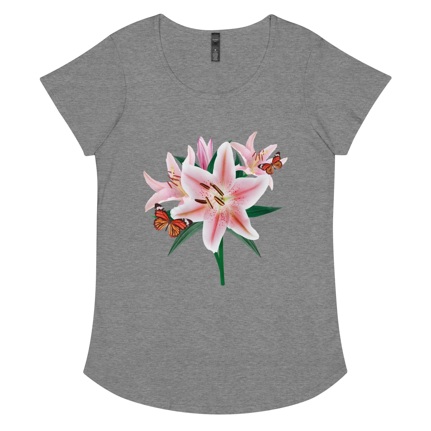 Oriental Lilies With Butterflies Women’s round neck tee