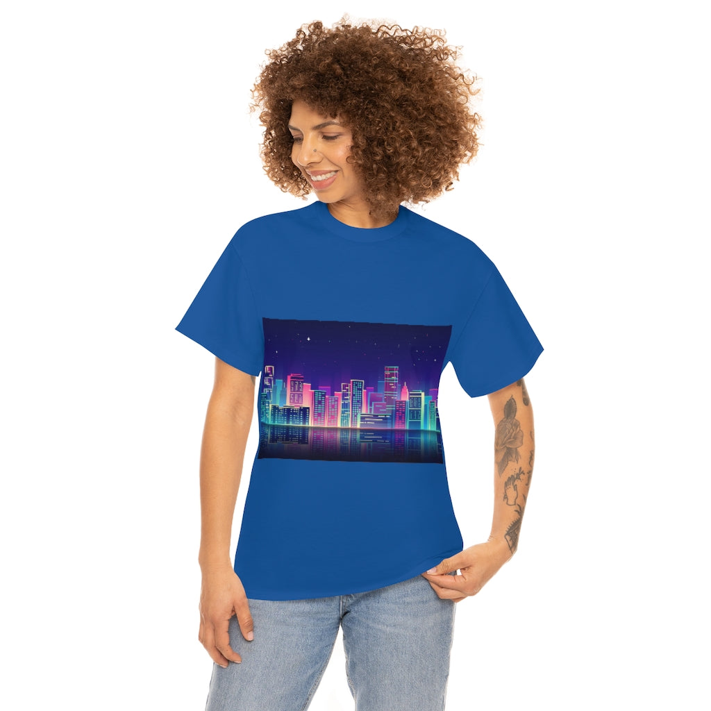 80s Night Skyline Unisex Heavy Cotton Tee