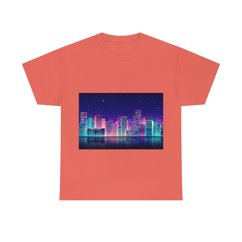 80s Night Skyline Unisex Heavy Cotton Tee