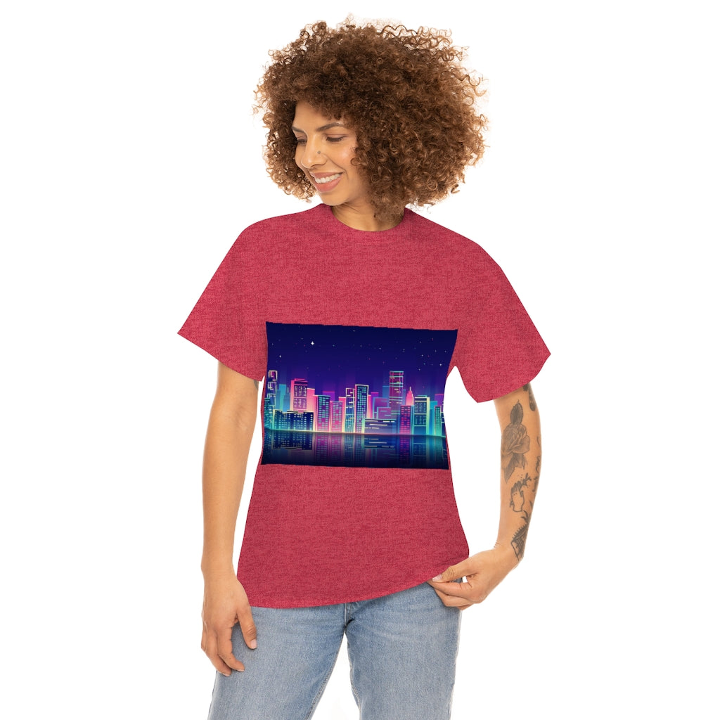 80s Night Skyline Unisex Heavy Cotton Tee