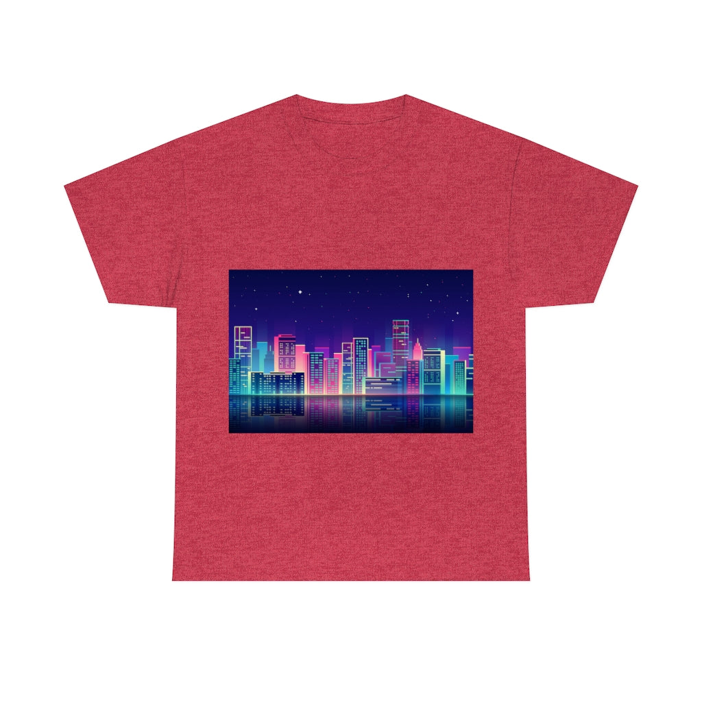 80s Night Skyline Unisex Heavy Cotton Tee