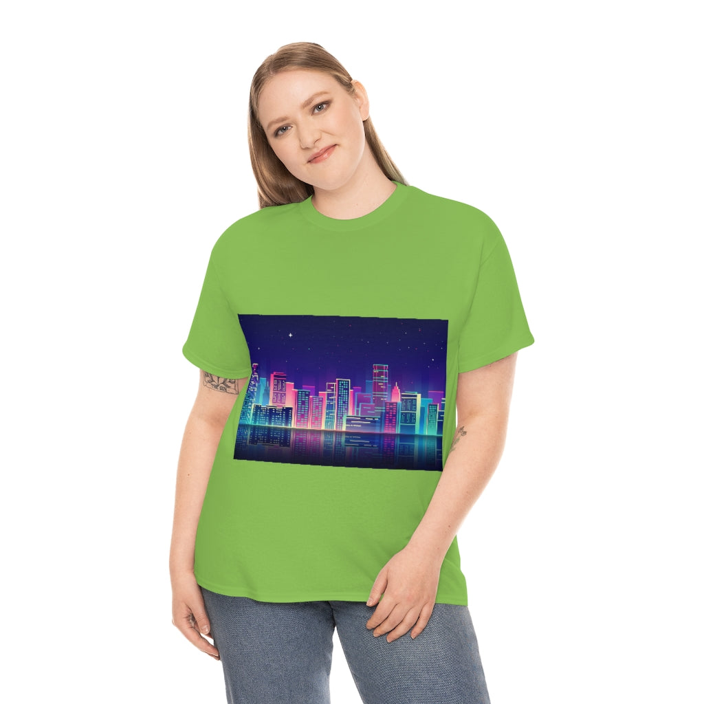 80s Night Skyline Unisex Heavy Cotton Tee