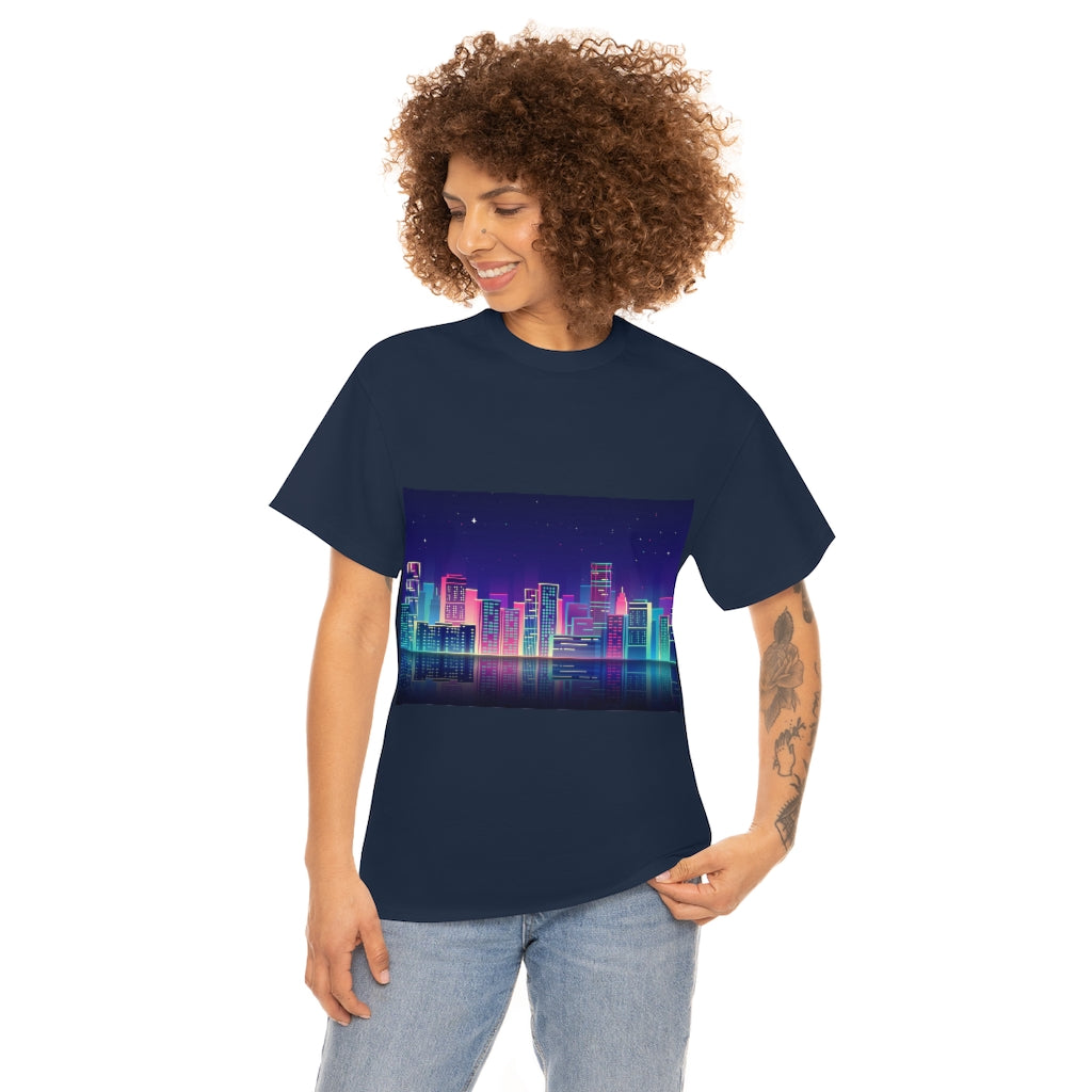 80s Night Skyline Unisex Heavy Cotton Tee