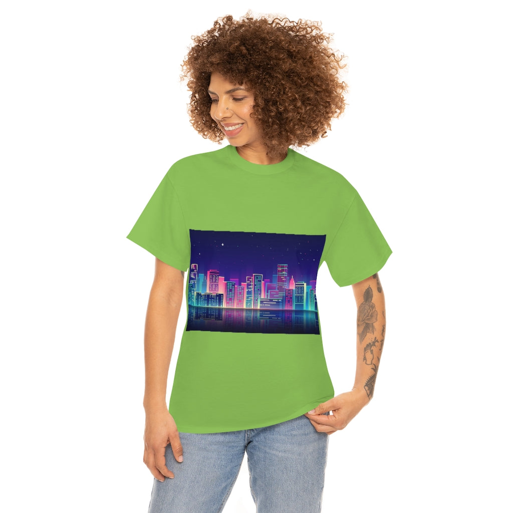 80s Night Skyline Unisex Heavy Cotton Tee