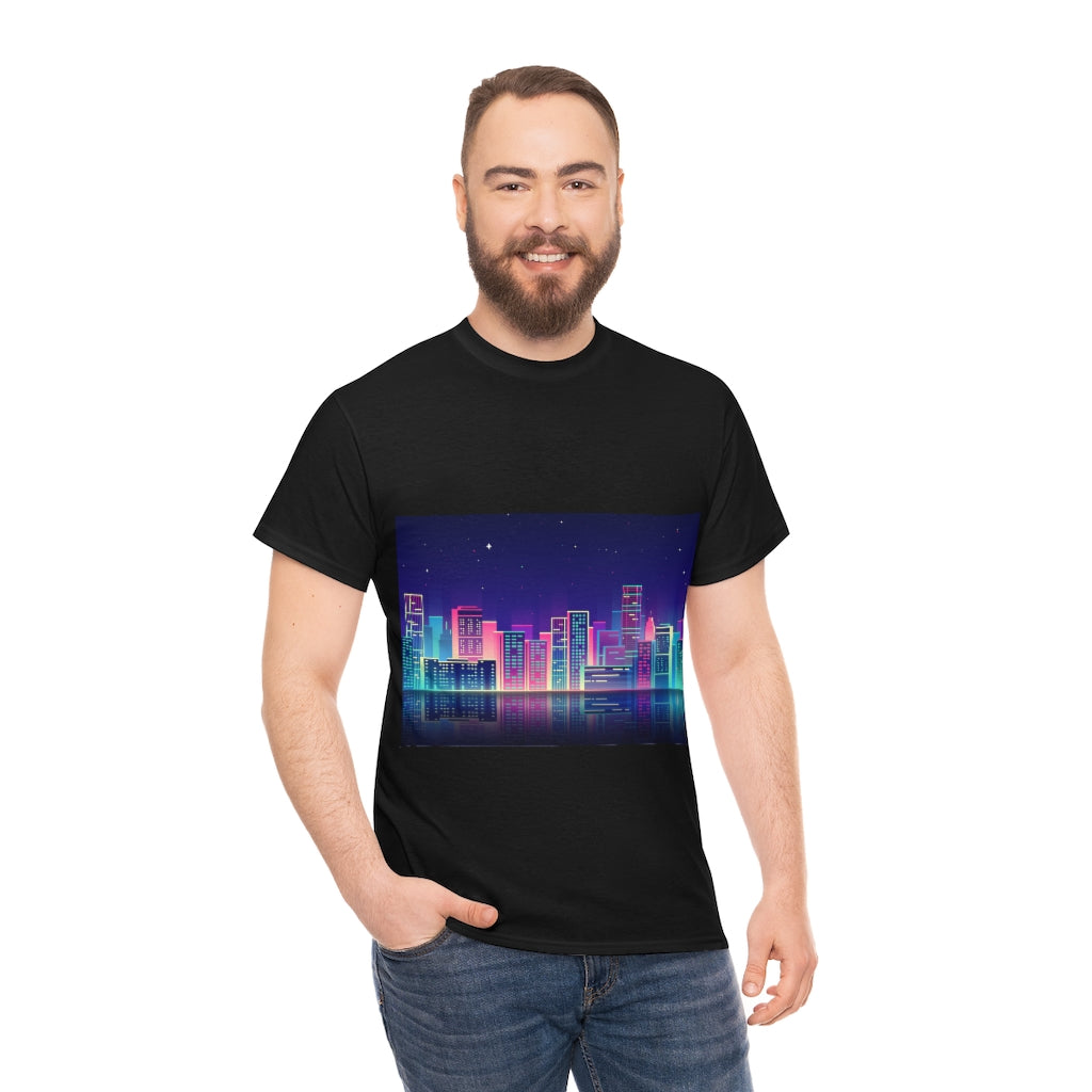 80s Night Skyline Unisex Heavy Cotton Tee