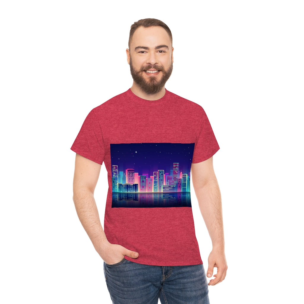 80s Night Skyline Unisex Heavy Cotton Tee