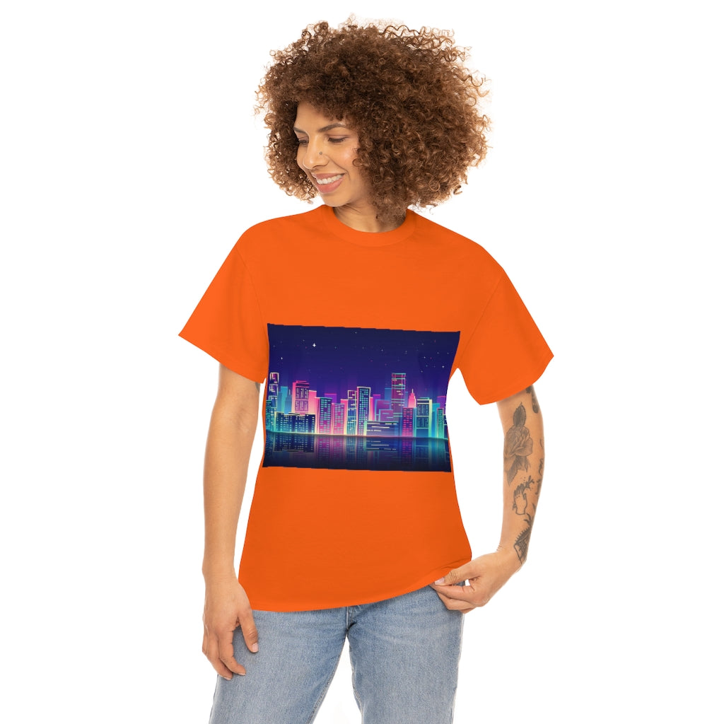 80s Night Skyline Unisex Heavy Cotton Tee