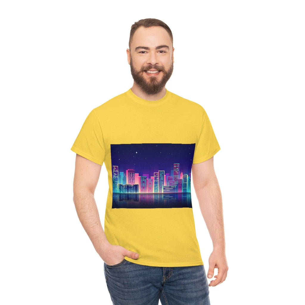 80s Night Skyline Unisex Heavy Cotton Tee