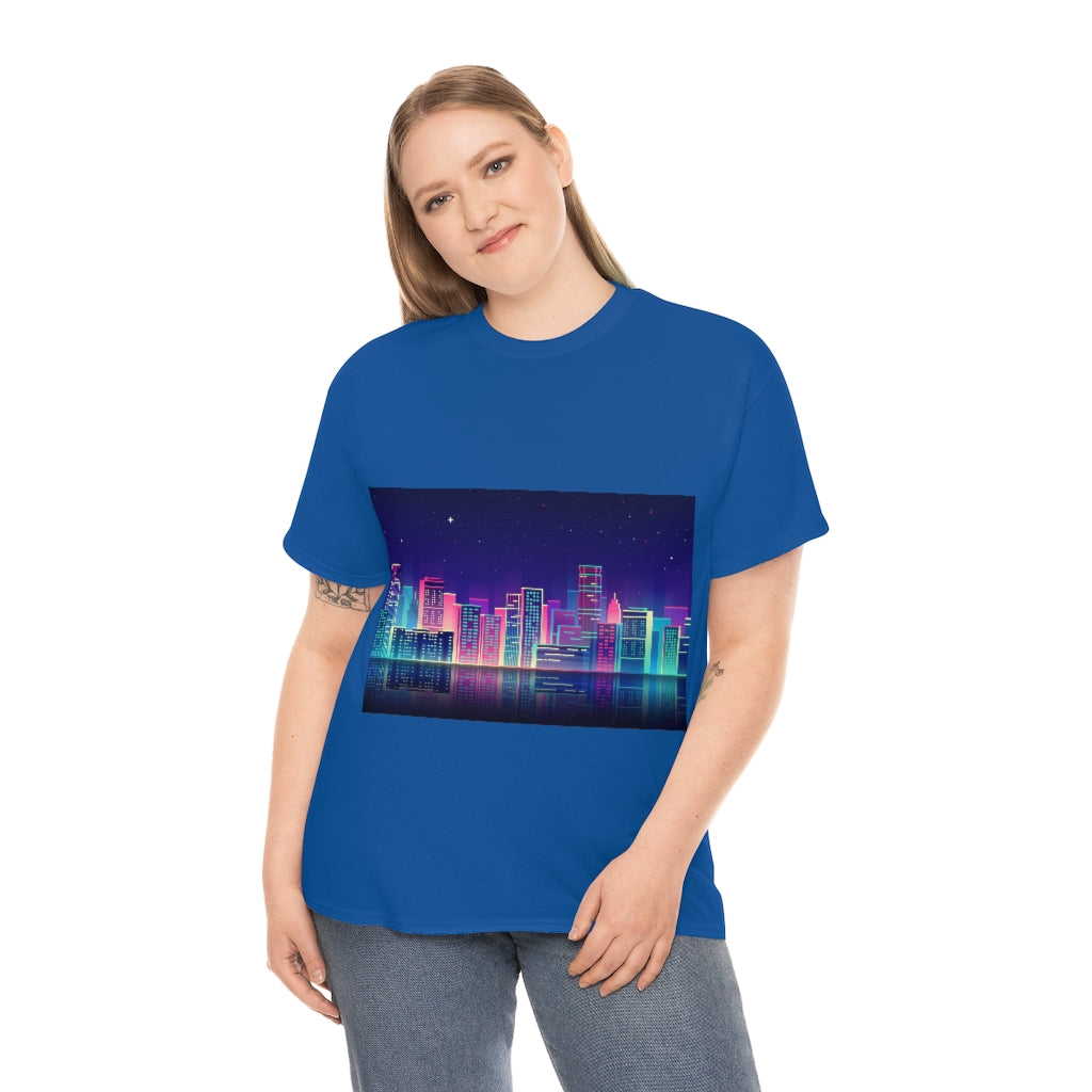 80s Night Skyline Unisex Heavy Cotton Tee