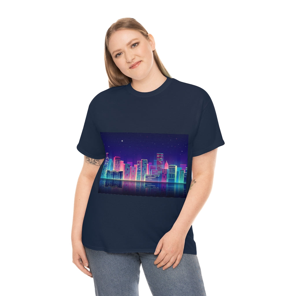 80s Night Skyline Unisex Heavy Cotton Tee