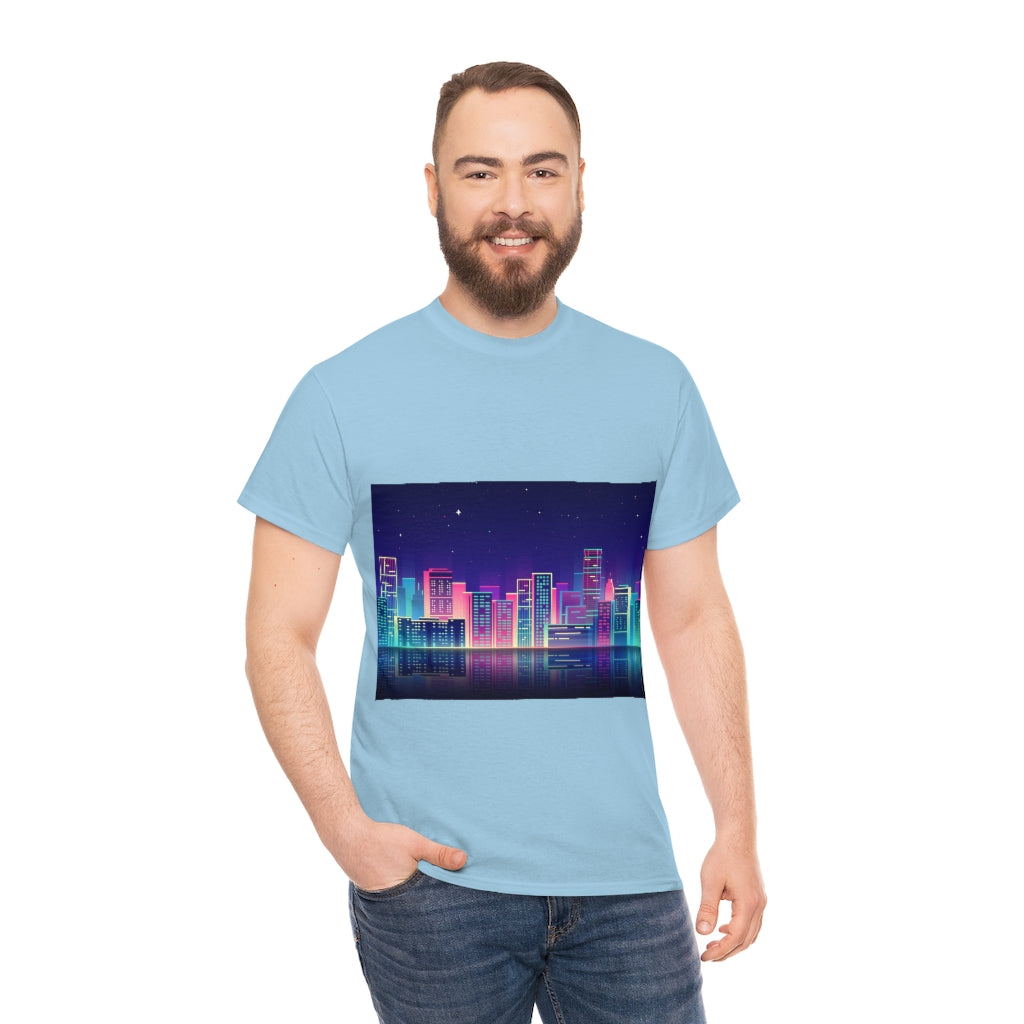 80s Night Skyline Unisex Heavy Cotton Tee