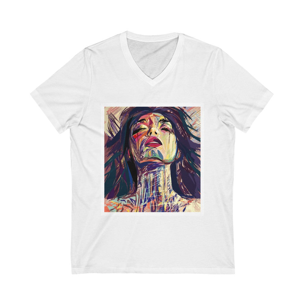 Portrait of Beauty Unisex Jersey Short Sleeve V-Neck Tee