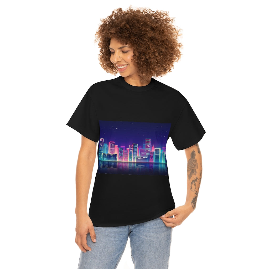 80s Night Skyline Unisex Heavy Cotton Tee