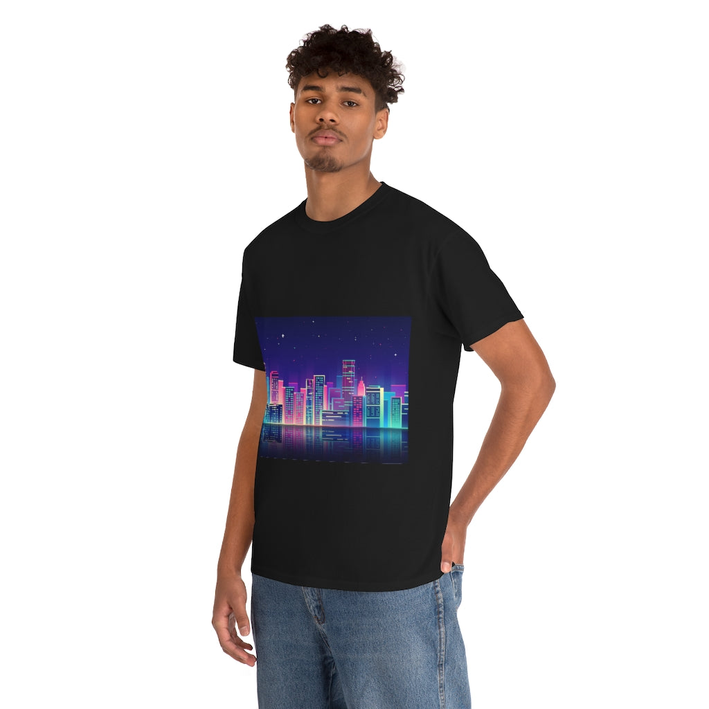 80s Night Skyline Unisex Heavy Cotton Tee