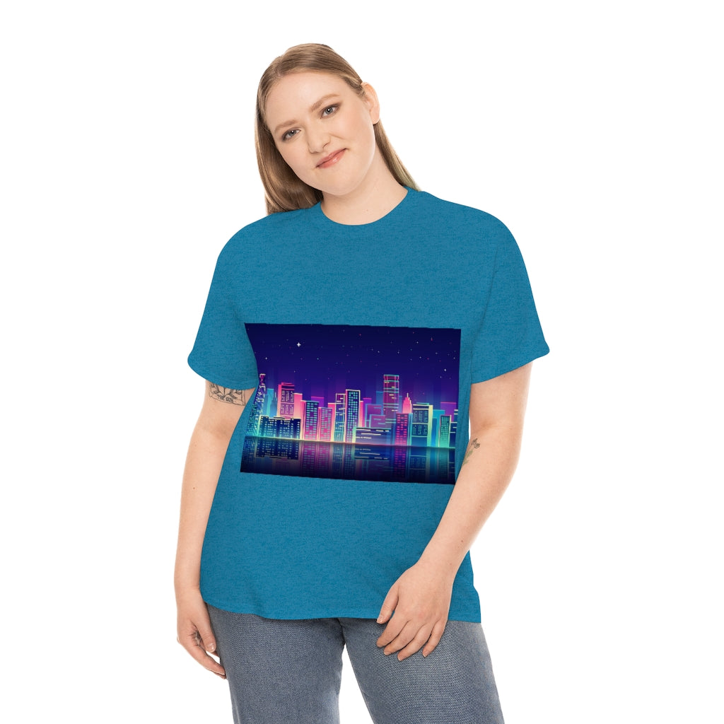 80s Night Skyline Unisex Heavy Cotton Tee