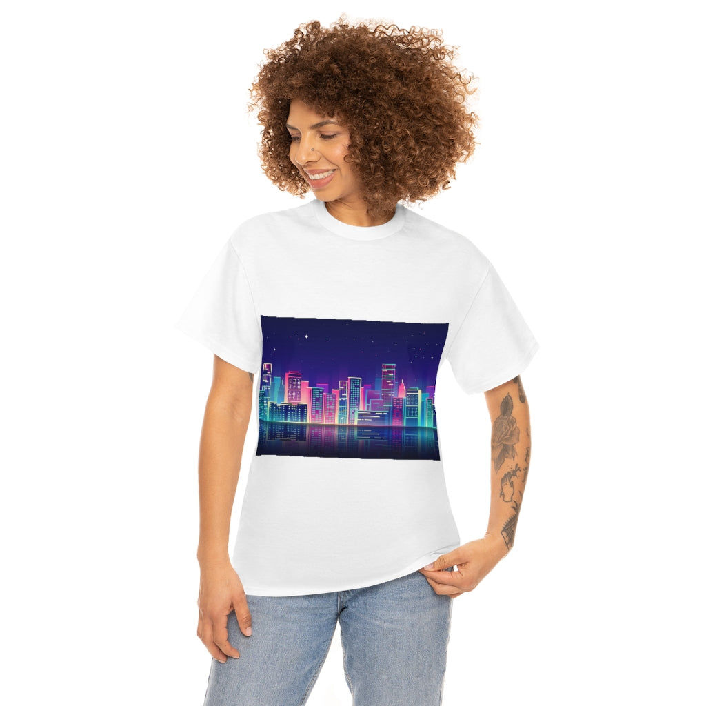 80s Night Skyline Unisex Heavy Cotton Tee