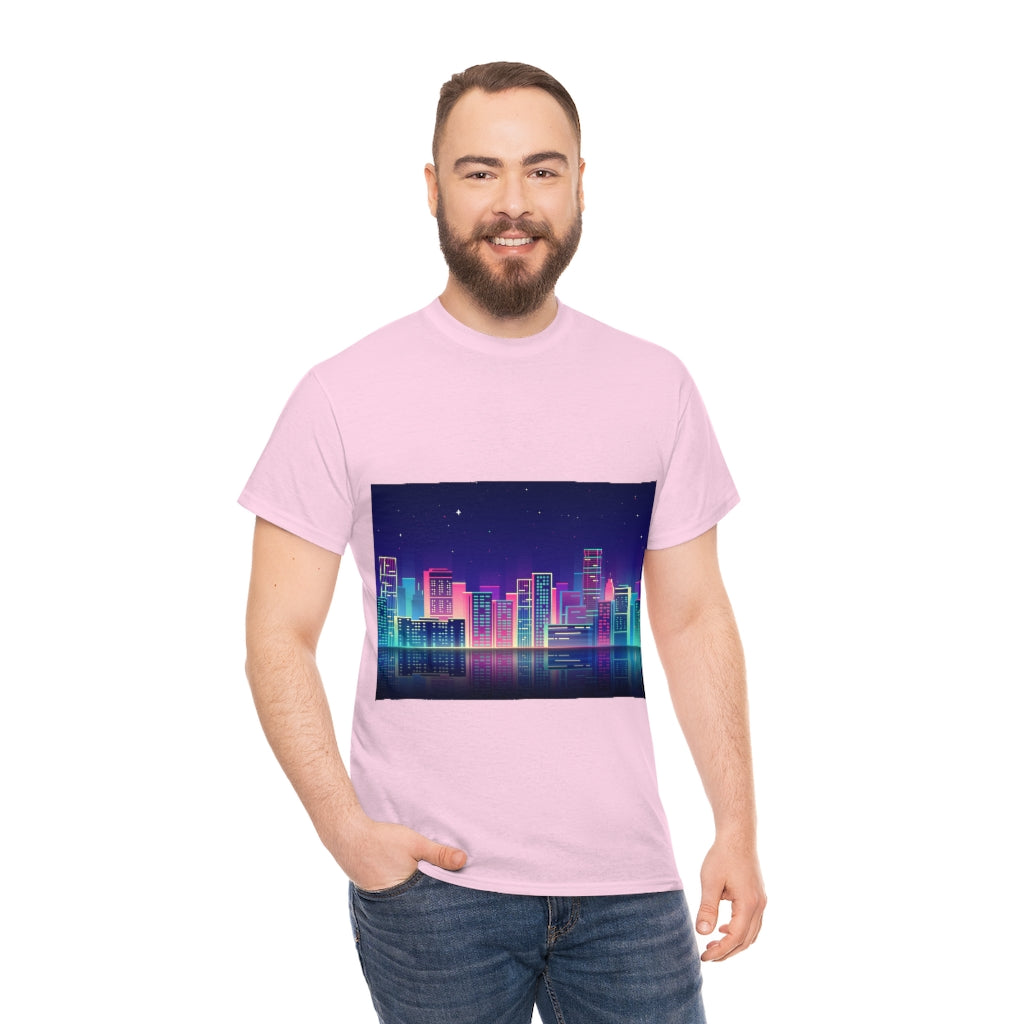 80s Night Skyline Unisex Heavy Cotton Tee