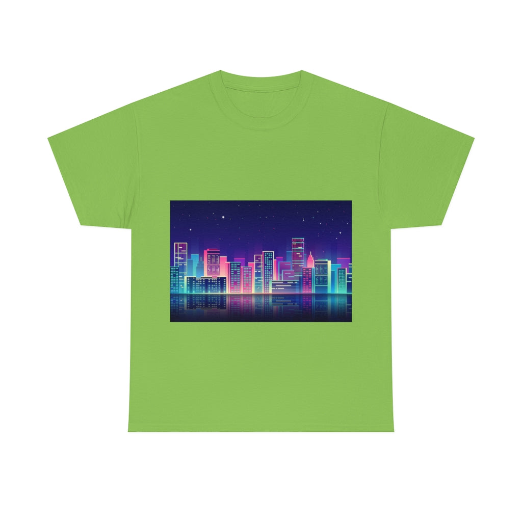 80s Night Skyline Unisex Heavy Cotton Tee