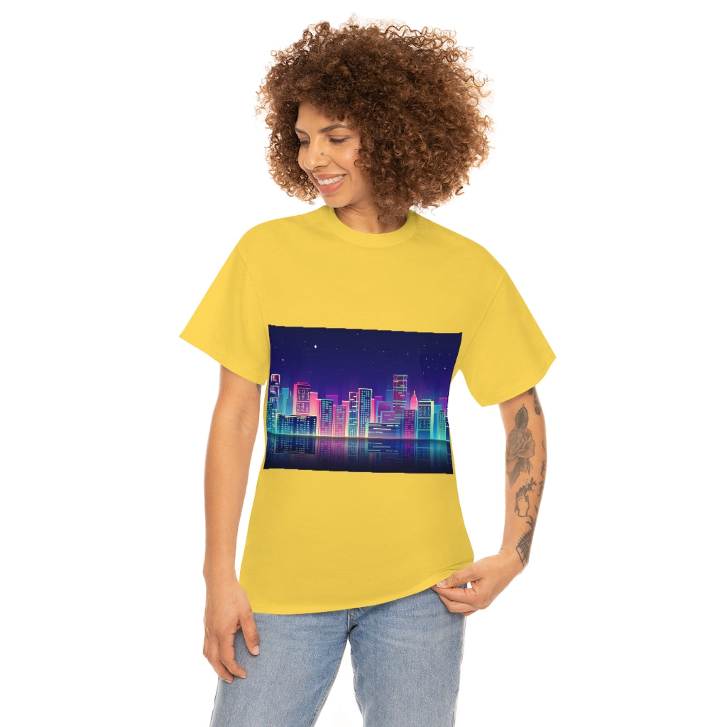 80s Night Skyline Unisex Heavy Cotton Tee