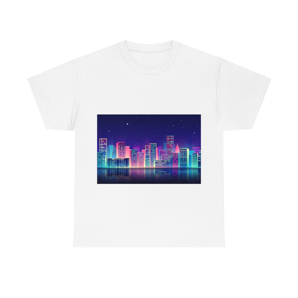 80s Night Skyline Unisex Heavy Cotton Tee