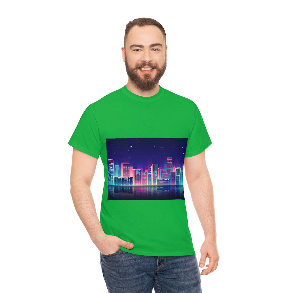 80s Night Skyline Unisex Heavy Cotton Tee