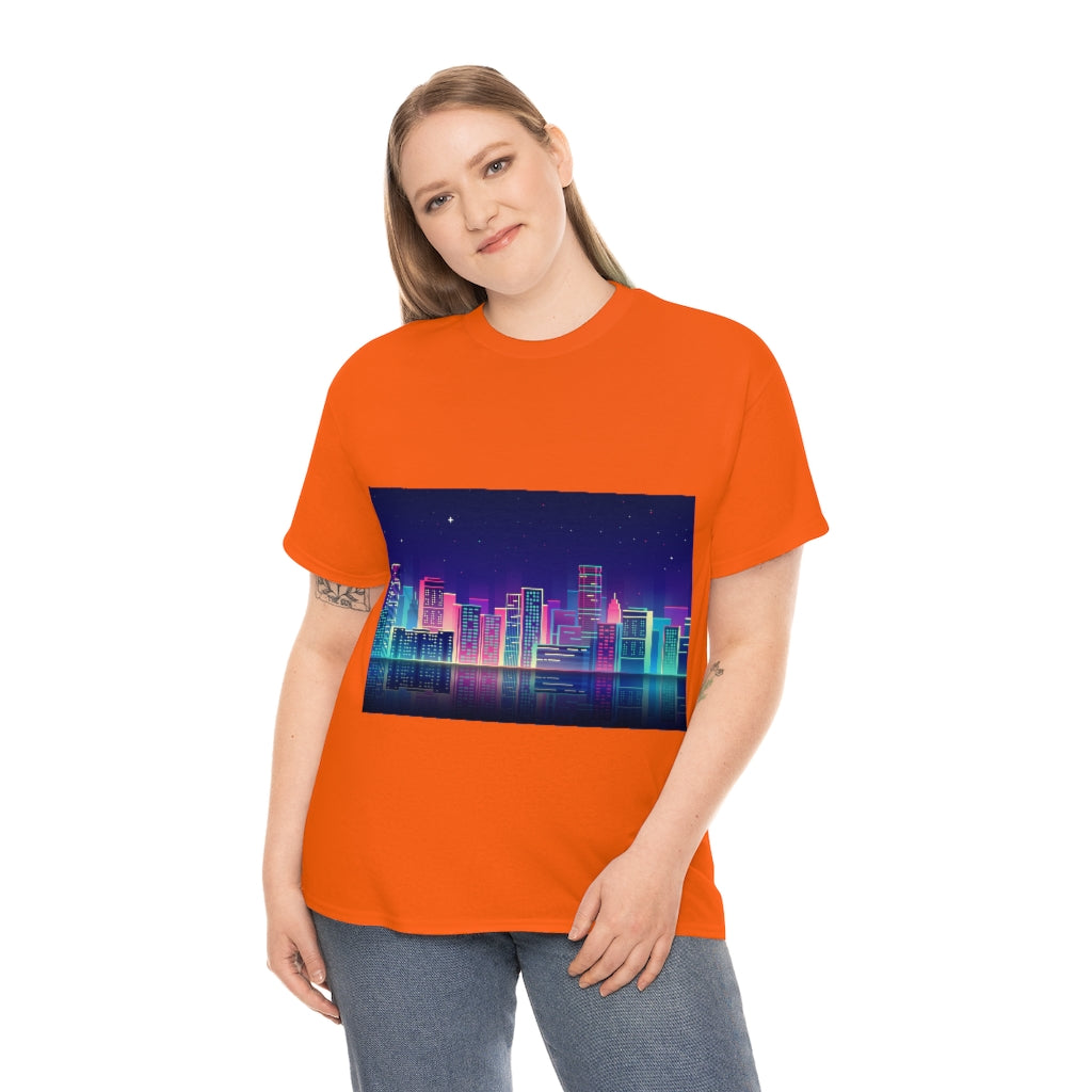 80s Night Skyline Unisex Heavy Cotton Tee