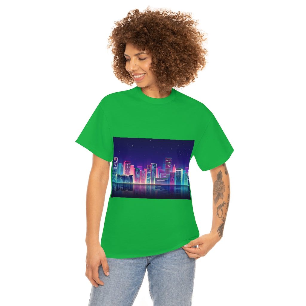 80s Night Skyline Unisex Heavy Cotton Tee