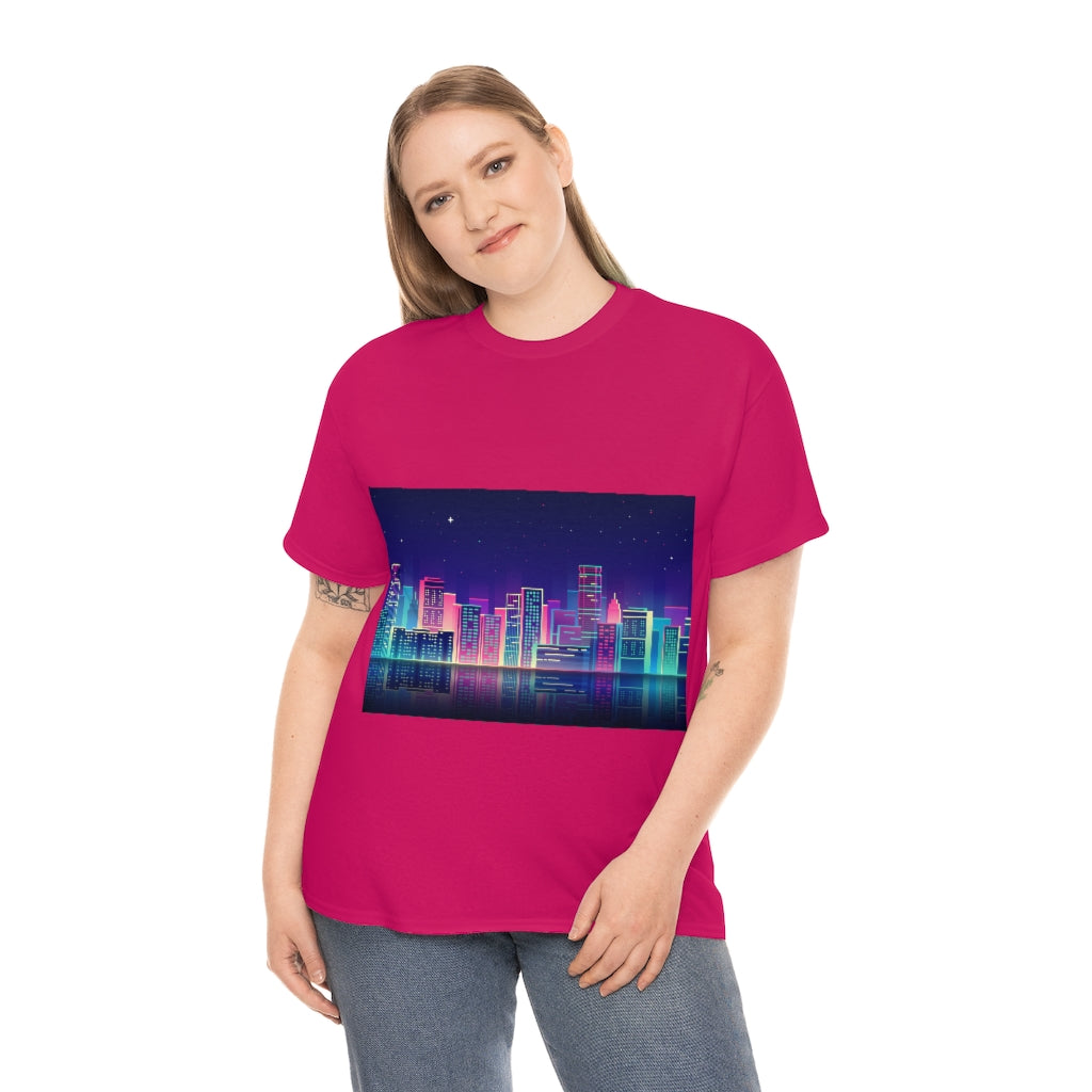 80s Night Skyline Unisex Heavy Cotton Tee