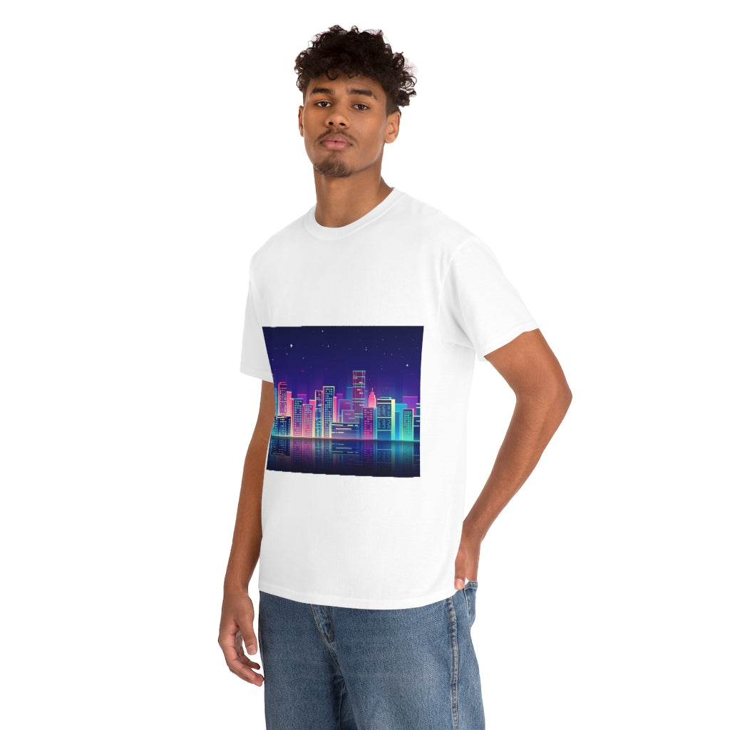 80s Night Skyline Unisex Heavy Cotton Tee