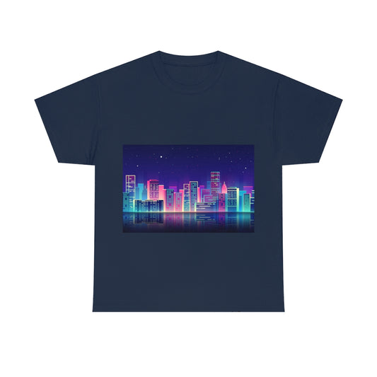 80s Night Skyline Unisex Heavy Cotton Tee