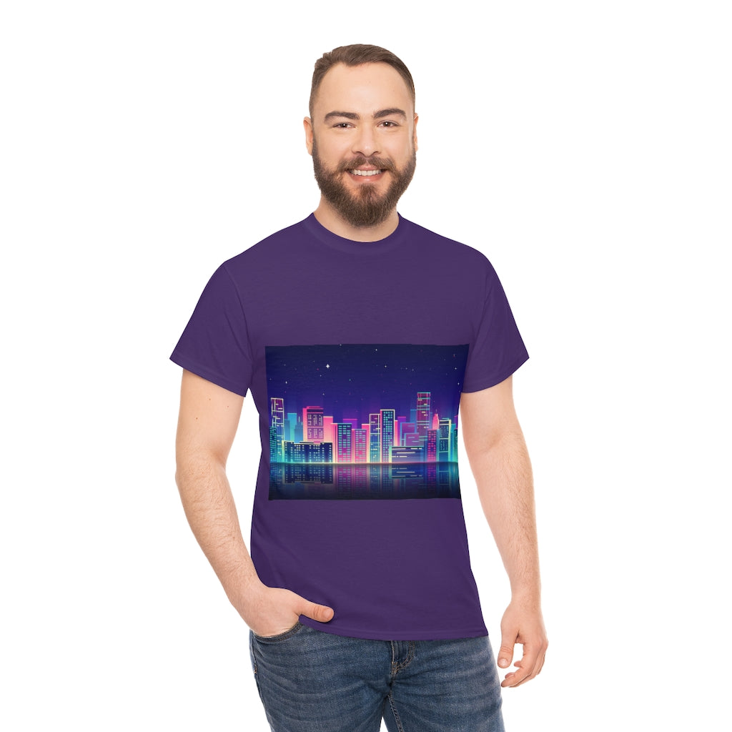 80s Night Skyline Unisex Heavy Cotton Tee