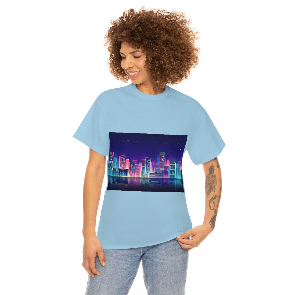 80s Night Skyline Unisex Heavy Cotton Tee