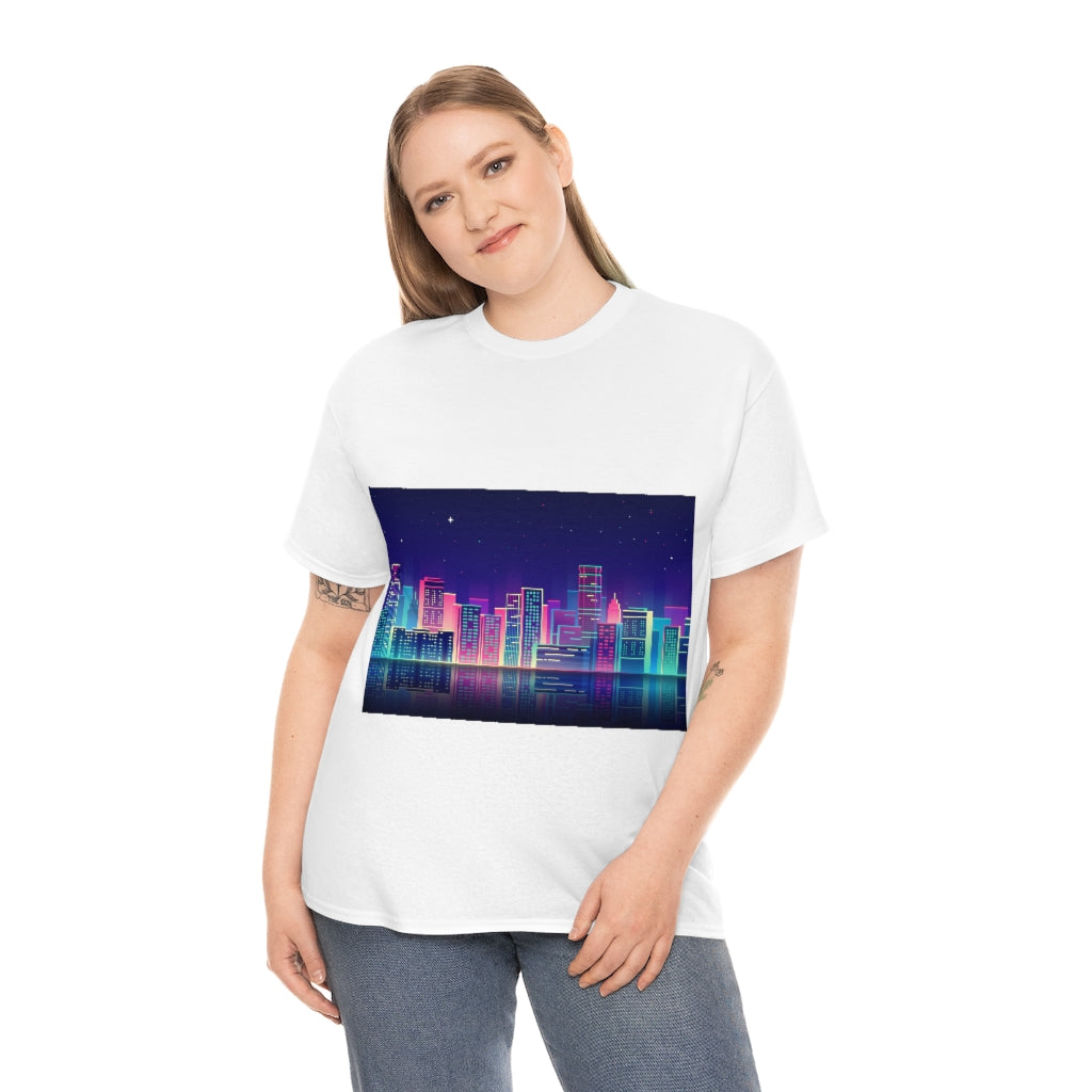 80s Night Skyline Unisex Heavy Cotton Tee