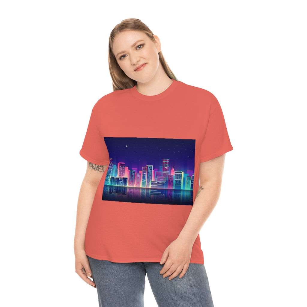 80s Night Skyline Unisex Heavy Cotton Tee