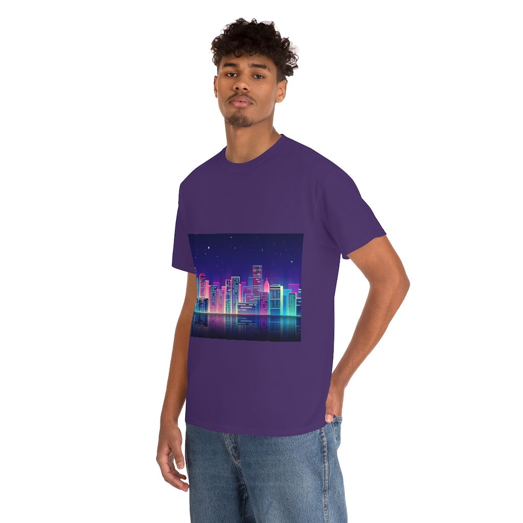 80s Night Skyline Unisex Heavy Cotton Tee