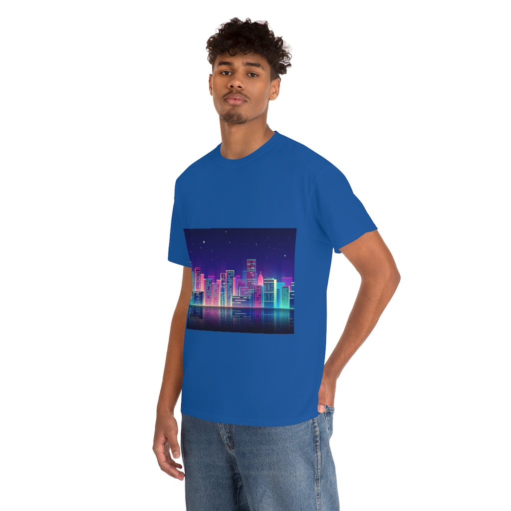 80s Night Skyline Unisex Heavy Cotton Tee