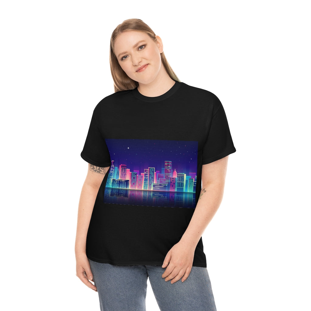 80s Night Skyline Unisex Heavy Cotton Tee