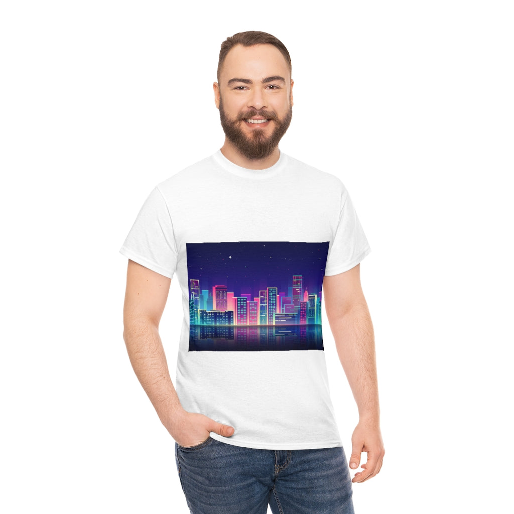 80s Night Skyline Unisex Heavy Cotton Tee