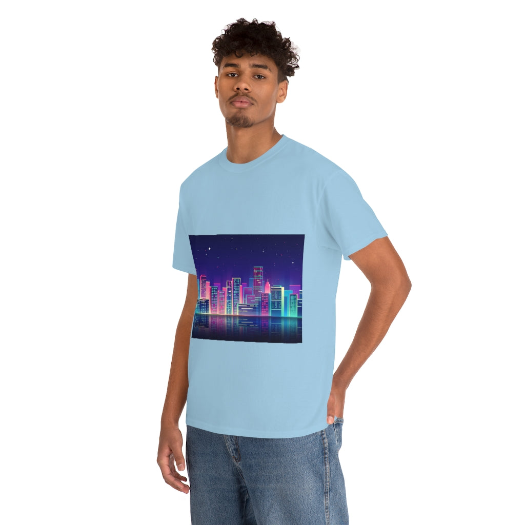 80s Night Skyline Unisex Heavy Cotton Tee