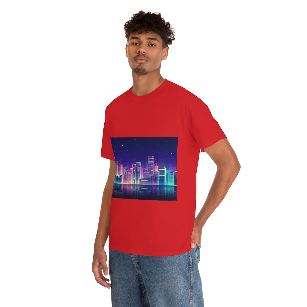 80s Night Skyline Unisex Heavy Cotton Tee