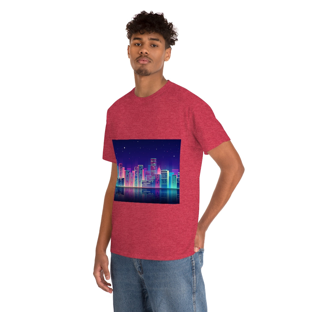 80s Night Skyline Unisex Heavy Cotton Tee