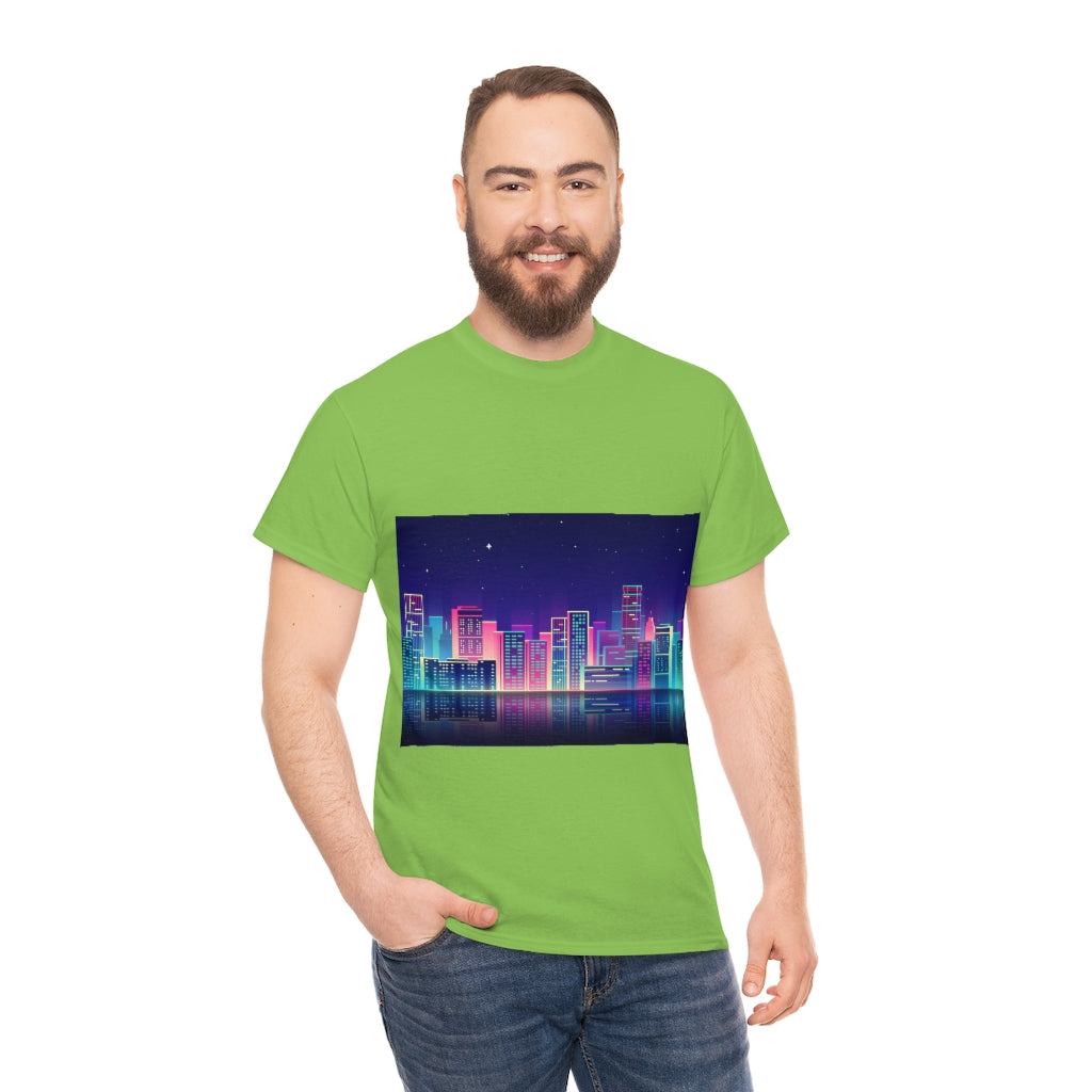 80s Night Skyline Unisex Heavy Cotton Tee