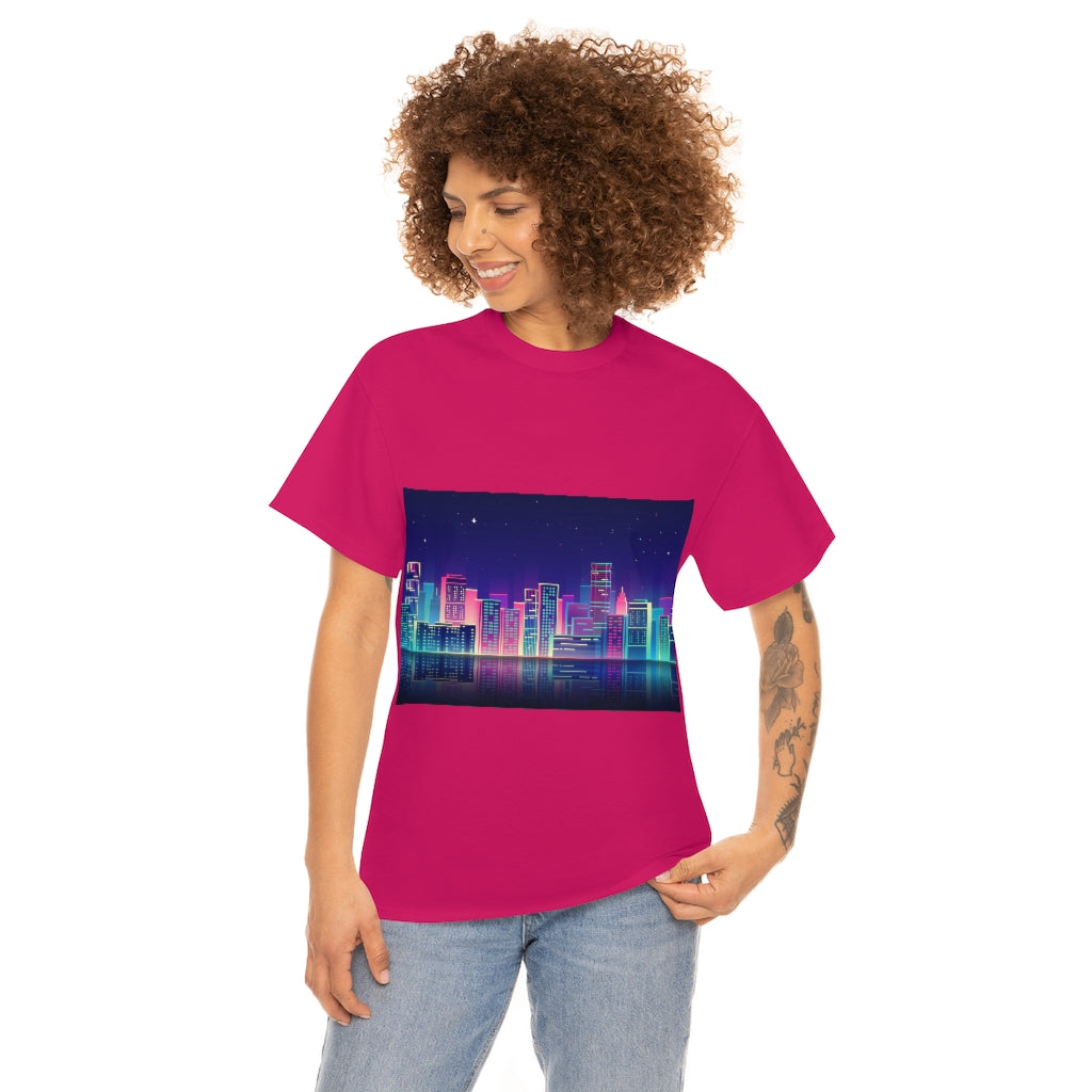 80s Night Skyline Unisex Heavy Cotton Tee